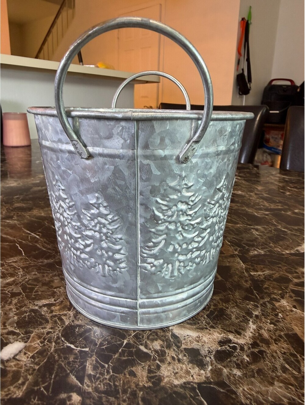 Galvanized Metal Pine Tree Embossed Bucket 5.5” Rustic - Picture 4 of 6